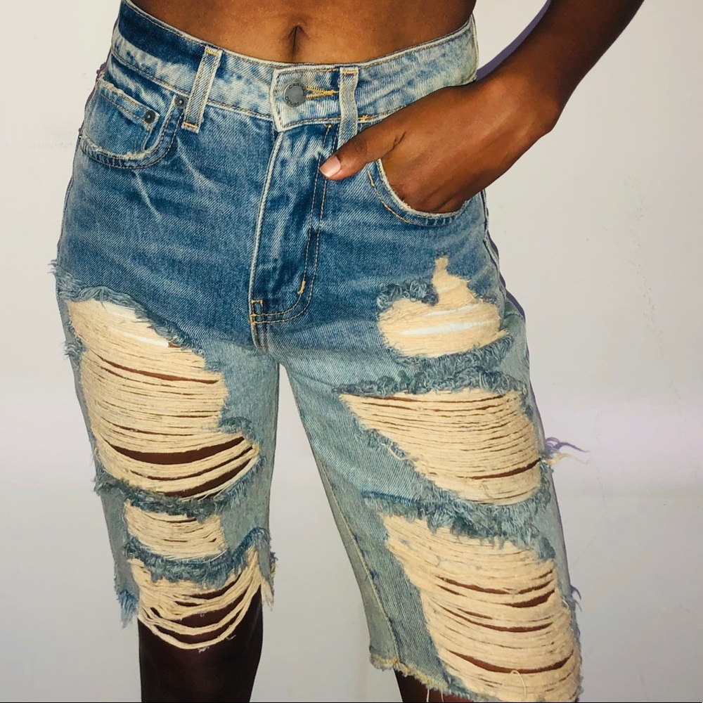 Extra Distressed Denim Shorts